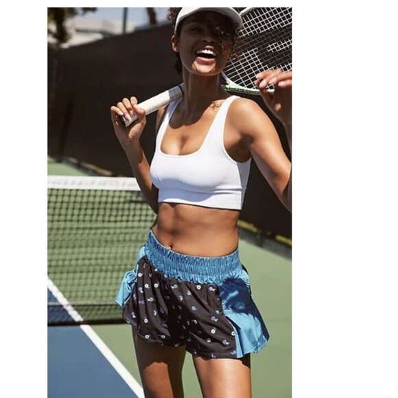 NEW! FP Movement | Get Your Flirt On Embroidered Shorts In Blue/Black - Picture 2 of 11